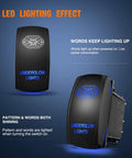 Blue 5 Pin SPST Rocker Switch For Underglow LED Lights 20A At 12V 10A At 24V Laser On Off Includes Jumper Wires No Fuss Install For Cars Trucks RVs Brighter Soft Illumination, black illuminated rocker switch