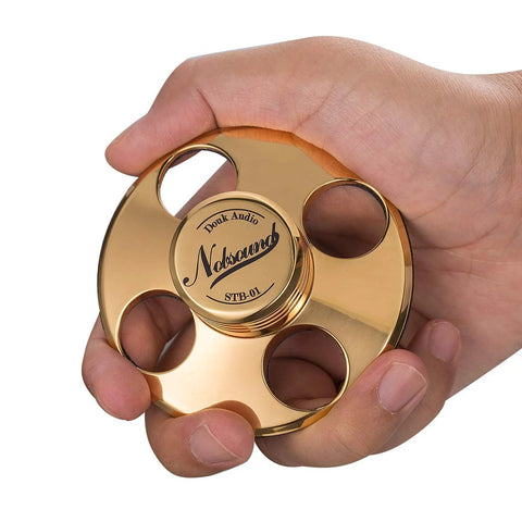 Nobsound STB-01 gold metal LP vinyl turntable stabilizer weight held in hand
