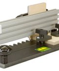 Pro Grade Half Blind Dovetail Jig For Router Table Heavy Duty Woodworking Fixture with clamp, base, and guide rails.