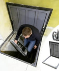Heavy Duty Basement Entry Door With Suction Cup For Easy Access And 90 Degree Opening, showing cellar access and door detail.