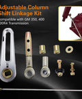 21-Inch Transmission Column Shift Linkage Kit for GM TH-200 200-4R TH-350 TH-400 4L60 4L60E 4L80E 700-R4 Universal Plug-and-Play Complete Kit With Rod Ends, Bushings, Washers, Nuts And Bolts, silver metal parts