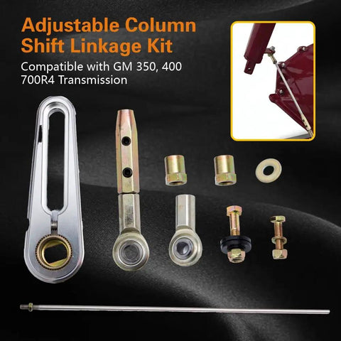 21-Inch Transmission Column Shift Linkage Kit for GM TH-200 200-4R TH-350 TH-400 4L60 4L60E 4L80E 700-R4 Universal Plug-and-Play Complete Kit With Rod Ends, Bushings, Washers, Nuts And Bolts, silver metal parts