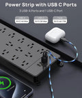 Beefed Up Power Strip Surge Protector With 10 Foot Cord And USB Ports 4000 Joules ETL Listed 13 Widely Spaced Outlets, charging devices.