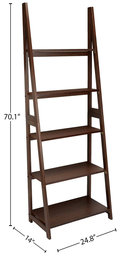 Hella Stylish Five Tier Ladder Bookshelf With Tight Space Saving Build And Smooth Walnut Finish This Rock Hard Rubberwood Storage Rack Delivers Heavy Duty Shelves Built For Real Everyday Use At Home