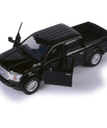Ford F-150 Limited Crew Cab Diecast Model Truck Black 1:24 Scale Collectible By Motormax 79364 with open doors, side view
