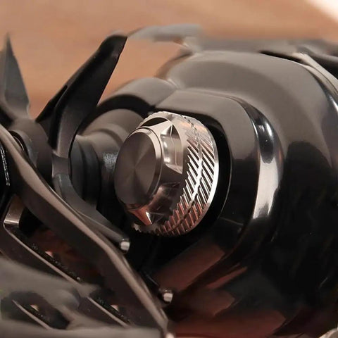 Aluminum Alloy Baitcasting Reel Brake Knob And Mechanical Spool Tension Knob Upgrade Kit close-up on Tatula reel