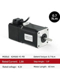 Side view of 42HS60-YC-PD two-phase, four-lead stepper motor, 60 mm length, 0.7 N·m detent torque, with connector.