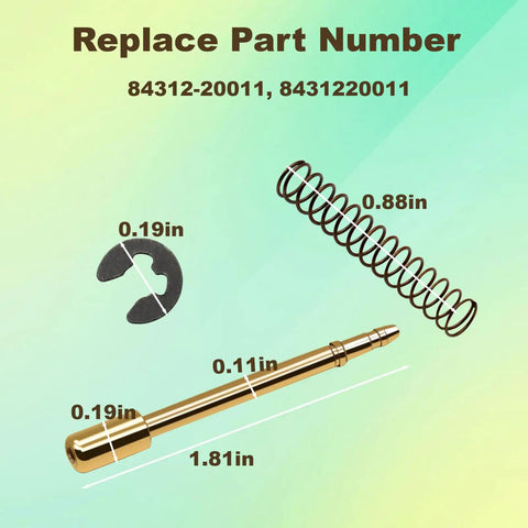 Rock Solid Heavy Duty Brass Steering Wheel Horn Contact Plate And Plunger Pin Kit Fits Toyota Models Original Style Pro Grade Interior No Sweat Installation 8431220011 parts showing brass pin, spring, and clip with dimensions