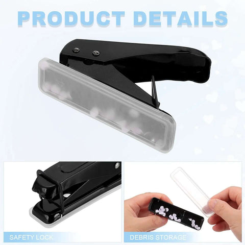 Heavy Duty One Hole Paper Punch, ergonomic non-slip grip, black, showing safety lock, debris storage, 6mm hole punch, 3 pack set