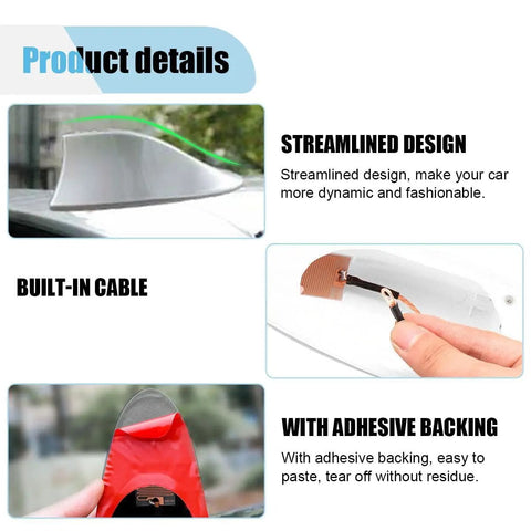 Shark Fin Antenna Cover Universal Roof Aerial With Adhesive Tape For Cars Trucks SUVs Silver Plastic Exterior Decor Easy Install, Slick Signal Booster, Fits Slightly Curved Or Flat Surfaces, Car Truck SUV Compatible
