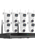 6MP Dual Lens WiFi NVR Security Camera Kit Shoots Hella Crisp 3K Video, featuring eight white cameras with antennas.