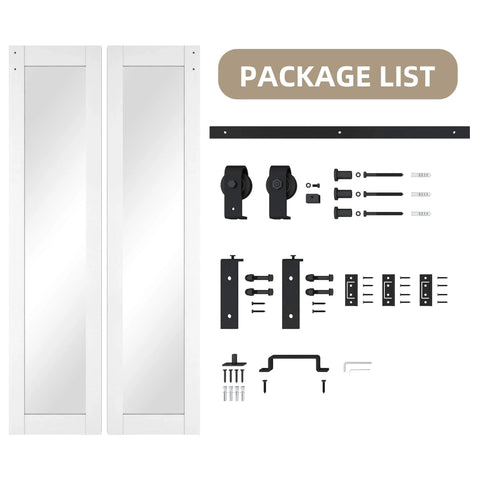 Bifold Barn Door With Mirror Panels And Hardware Kit For Closets And Rooms 40 By 84 Inches Sleek White Modern Style