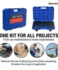 67 Piece Heavy Duty Impact Socket Set In Black And Blue, 3/8 Inch Drive Metric Sae Cr-V Steel Kit For Extreme Torque Jobs And Auto Repair That Really Slams, blue case open