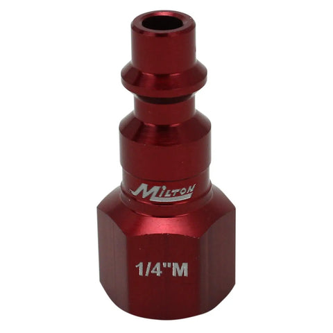 ColorFit M-Style Red 1/4 Inch NPT Coupler And Plug Kit 3-Piece Set For Worksite-Ready Industrial Air Lines, male plug detail