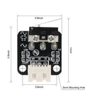 Front view of a micro mechanical 3-pin NO/NC switch with measurements, part of Five Pack Must Have End Stop Limit Switches For 3D Printers.