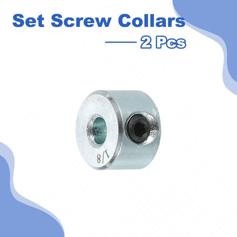 Two Pack Set Screw Shaft Collars With One Eighth Inch Bore Three Eighth Inch Outside Diameter One Quarter Inch Width Zinc Plated Carbon Steel