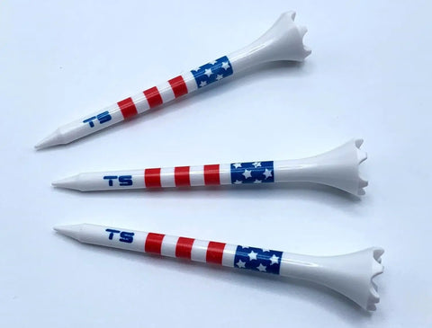 Premium USA Golf Tees In Three And A Quarter Or Two And Three Quarters Inch Durable Plastic 100 Pack Stars And Stripes