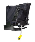 Spyker 25lb Bag Spreader With Material Viewing Window And Easy Calibration System shown with bag, shield, and padded strap in black