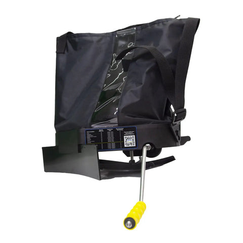 Spyker 25Lb Bag Spreader With Material Viewing Window, black, easy calibration for lawn and farm, showing broadcast shield and handle