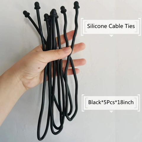 Five Pack 18 Inch Silicone Cable Ties For Bundling Earbuds And Computer Cables, Flexible Reusable Straps For Home Office Kitchen, 5mm Diameter, Durable Silicone Exterior That Will Not Scratch Or Puncture, Easy To Use