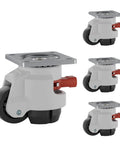No Sweat Heavy Duty Leveling Casters With Ratchet Handle Height Adjustable Plate Wheels Set Of Four 3300 Pound Industrial Retractor Rollers shown from multiple angles.