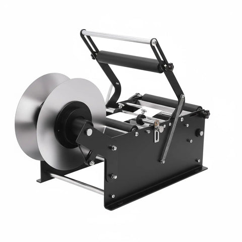 Hand Crank Bottle Labeling Machine Adjustable For Glass Metal Round Zp-50W compact design with a large reel for labels.