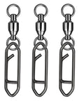 Pro Grade Stainless Steel Snap Connectors With Ball Bearings Swivels Quick Change Clips Black Nickel Finish 44lbs Capacity 25 Pieces Tackle Box Ready Fishing Gear, three-piece close-up