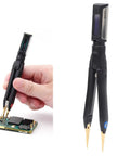 DT71 Precision Digital Tweezers With Automatic Measurement And 360 Degree Rotating Screen For SMD And PCB Repair, in use.