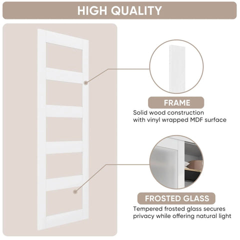 White Sliding Closet Door 48 By 80 Inches With Frosted Glass Double 25 Inch Panels 5 Lite Bypass Door With Hardware Kit And Matching Fascia