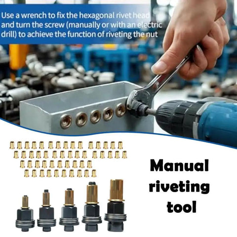 Heavy Duty Rivet Nut Tool Kit With Mandrel Heads M3 To M10 6 Size Set GCR15 Steel Construction For Automotive Repair Sheet Metal Industrial DIY Projects And More manual riveting tool on metal panel