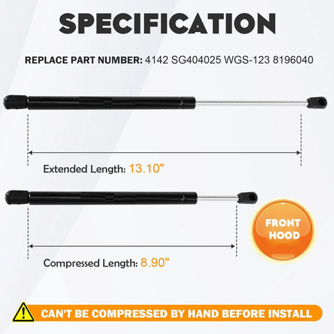 Ford Explorer Front Hood Lift Supports Shocks Replacement Pair For 2002 To 2010 SUV Premium Quality Direct Bolt On Heavy Duty Design Fits 4142 SG404025 8196040 1L2Z16C826AA 2 Pcs showing specifications