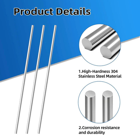 1mm By 300mm 304 Stainless Steel Rod Set 12 Pieces Round Solid Shaft Rods For Crafts And DIY Projects Lathe Bar Stock