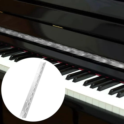 Top Shelf 12 Inch Stainless Steel Piano Hinges For Furniture With Smooth Operator Action And No Fuss Screw Installs Heavy Duty Continuous Door Hardware Built Like A Tank Total Shop Upgrade mounted on a piano.