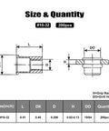 Front and side view of VGBUY rivet nuts, 200 pcs, #10-32 UNC, carbon steel, zinc-plated, knurled rivnut insert.