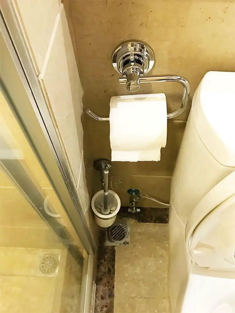 Tool Free No Drill Toilet Paper Holder With Strong Silicone Vacuum Mount Removable Bracket Chrome Finish For Bathroom And Kitchen Easy Stick-On Install Durable Suction That Stays Put on tiled wall beside toilet