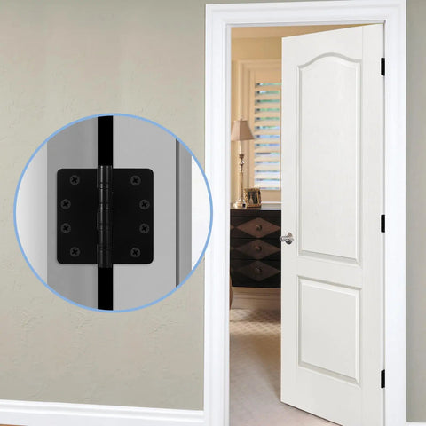 6 Pack Heavy Duty 4 Inch Ball Bearing Door Hinges Stainless Steel Matte Black Built To Last For Left And Right Hand Doors With One Quarter Radius Corners Includes 48 Screws on white interior door