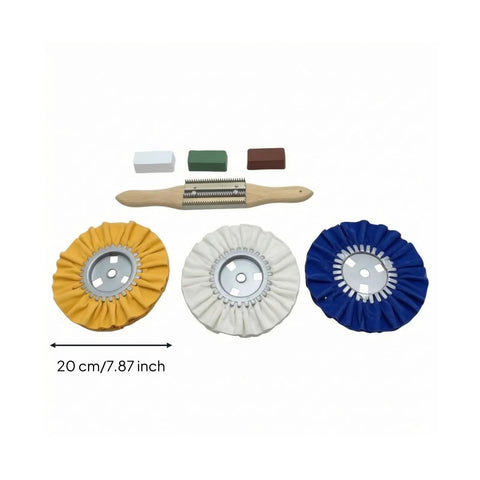 Get That Shiny Finish Fast! This Awesome 3-Piece Cloth Polishing Wheel Set Includes Pleated Buffing Agents And A Rock-Solid Brush. Three cloth wheels and a brush.