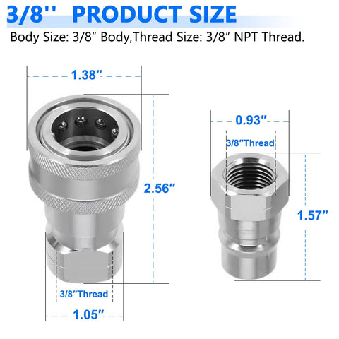 Cplbrb 3/8-in NPT hydraulic quick coupler, Pioneer ISO 7241-B, with poppet valves and dust caps, 2 sets