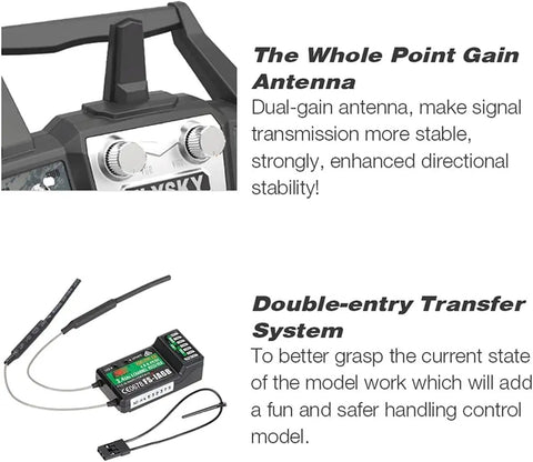 Six To Ten Channel 2.4GHz AFHDS RC Transmitter With Bidirectional Data Capable Receiver antenna view and components