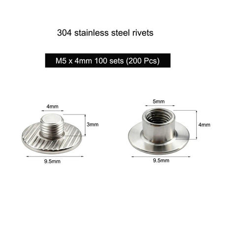 Rock Solid Chicago Screws And Leather Rivets Kit Built Tough With 304 Stainless Steel, 5mm x 4mm rivets for leather crafts.
