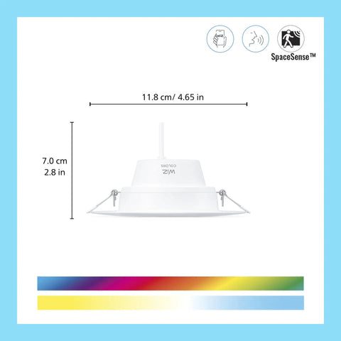 Smart Recessed LED Downlight 6 Inch, 1150 Lumens, Color Changing RGB, Motion Activated, WiFi Connected, Matter Compatible, No Fuss Setup with SpaceSense, 1 Pack, Ideal for Modern Home Lighting shown with dimensions