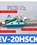 Heavy Duty Vacuum Generator With Built In Detection Switch EV-20HSCK, compact blue unit with ports for air connections.