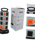 Heavy Duty Usb Power Strip With Secure Outlet Protectors Multi Port Smart Charger Fireproof Build showing vertical design and USB ports.