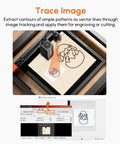 5MP HD Laser Engraver Camera For LightBurn, real-time preview of design tracing on wood, showing software interface and positioning