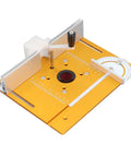 Premium Rock Solid Aluminum Router Lift Kit For Woodworking Tables Featuring Smooth 54 Mm Micro Adjustment and Complete Fence Insert Plate Hardware Setup, top view.