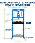 Badass 20 Ton Heavy Duty Hydraulic Press H Frame Garage Shop Beast With Height Adjustable Worktable For Precision Metalworking Auto Repair Built Tough Industrial Grade with adjustable height features.