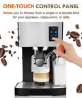 Upgrade Your Daily Grind With This Legit Electric Coffee Machine And Milk Frother Featuring Stainless Steel Body with One-Touch Control Panel.