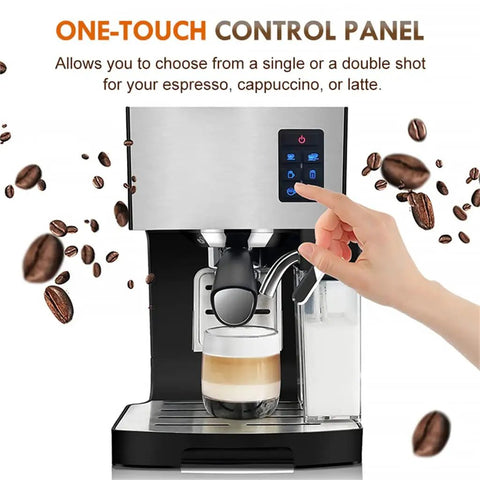 Upgrade Your Daily Grind With This Legit Electric Coffee Machine And Milk Frother Featuring Stainless Steel Body with One-Touch Control Panel.