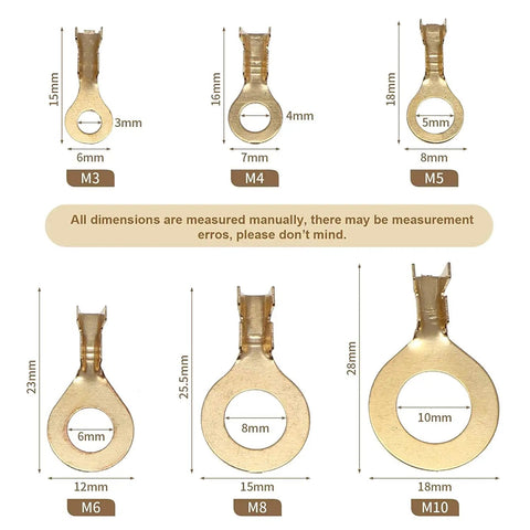 Get A Massive 480pc Copper Ring Lugs Kit With M3 To M10 Eyes For Serious DIY Projects And Pro Wire Connections Non Insulated Assortment Crimp Terminals That Are Totally Sick And Ready To Rock Your Rig Without Any Drama. Copper ring lugs sizes M3-M10 with dimensions