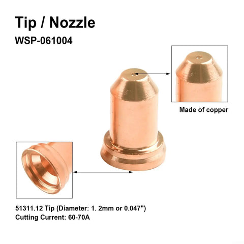 Copper nozzle from 60 Pack Plasma Cutter Consumables Kit For IPT-80 Torch Including 30 Electrodes 52558 And 30 Nozzles 51311.12